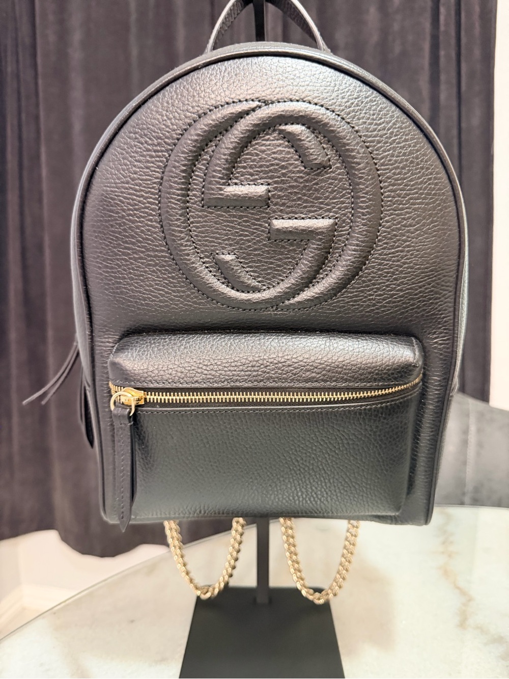 Gucci Black Pebbled Leather Soho Backpack with Gold Hardware